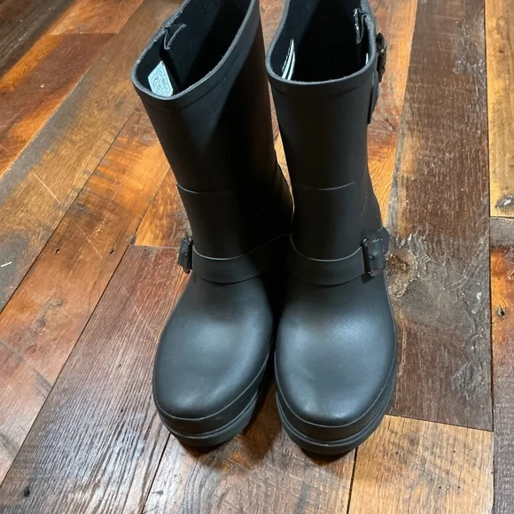 Hunter Black Waterproof Biker Rubber Rain Boots Women’s Size 9 - Picture 5 of 12